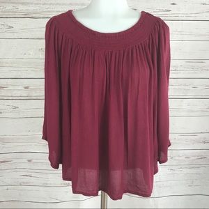 Japna Burgundy Boho Flutter sleeve gauze top